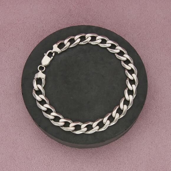 Sterling Other - sterling silver mens 9mm curb chain bracelet size 9in